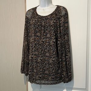 Women's Floral Print Blouse - Black and Brown